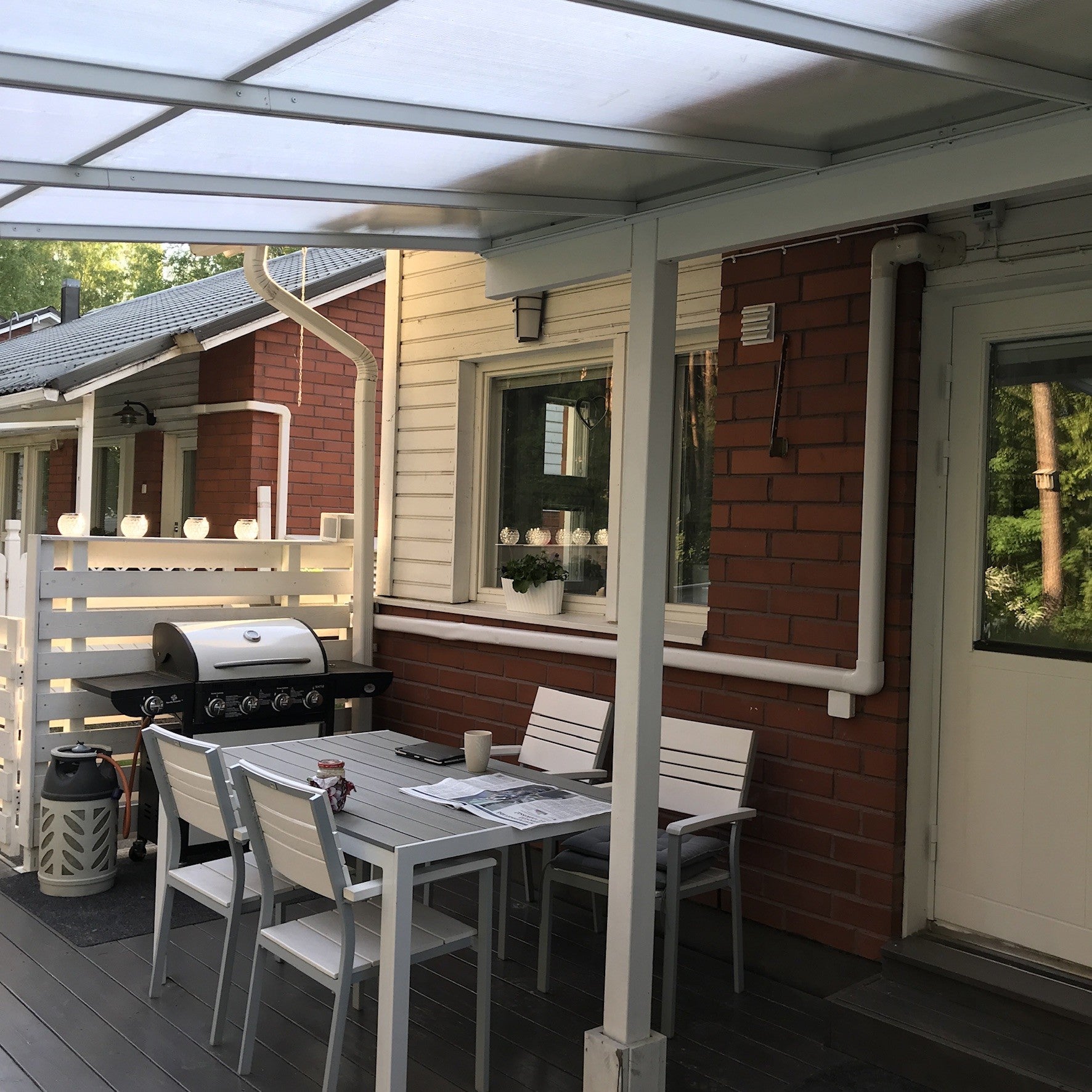 POHJOLA GARDEN Terassikatos 313x300x225-270cm, Valkoinen, EXTRA STRONG 6mm paneeli