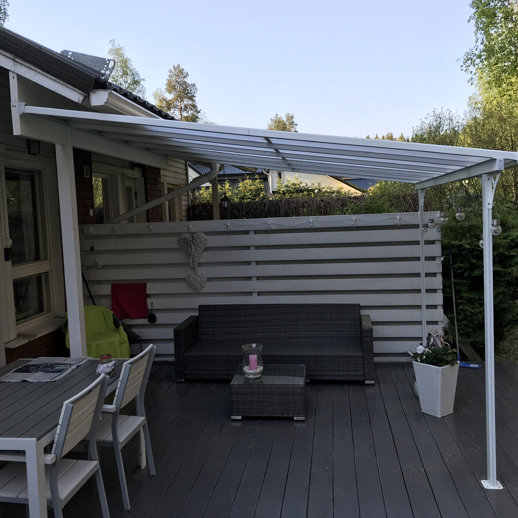 POHJOLA GARDEN Terassikatos 313x300x225-270cm, Valkoinen, EXTRA STRONG 6mm paneeli