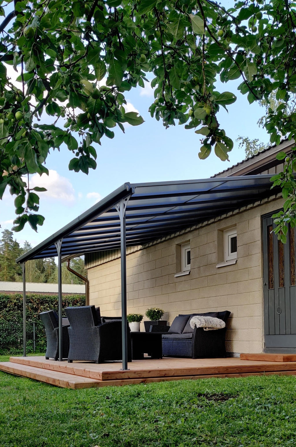 POHJOLA GARDEN Terassikatos 5.56 x 3.00m Harmaa, EXTRA STRONG 6mm Paneeli