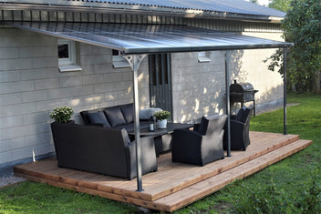 Terassikatos 556 x 300 cm – 6 mm polykarbonaattipaneelit, alumiinirunko, vesirännit