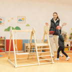 Kiipeilyteline 5-in-1 liukumäellä, keinulla, kiipeilyverkolla ja korilla, puu, 3–6 v