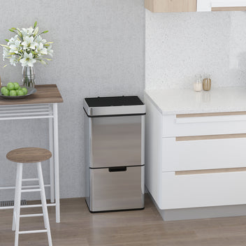 Sensoriroskakori lajitteluun 47 l + 2 x 12,5 l, kolme lokeroa, ruostumaton teräs, hopea