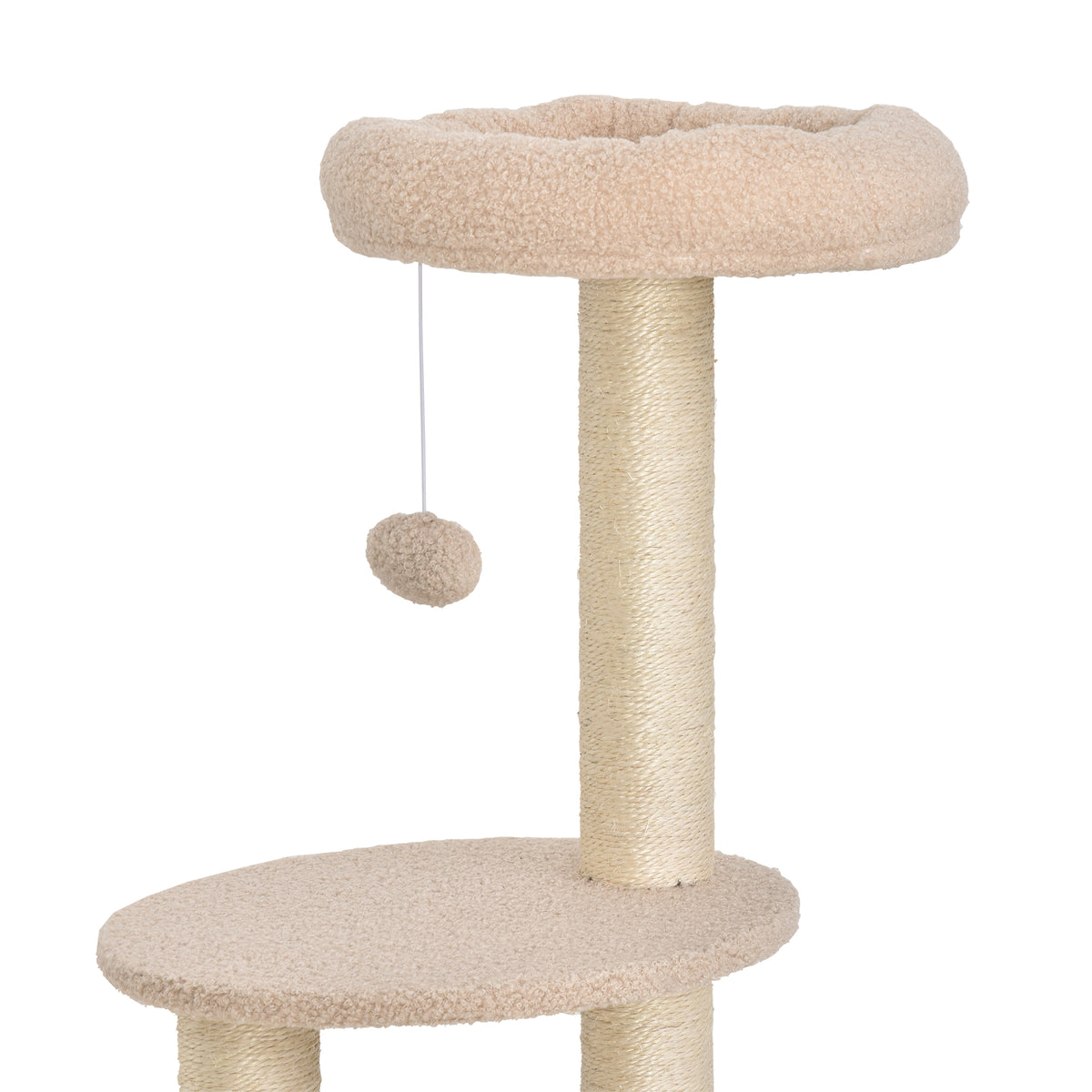 Kissan raapimispuu pesällä ja reunallisella ylätasolla, 148 cm, beige
