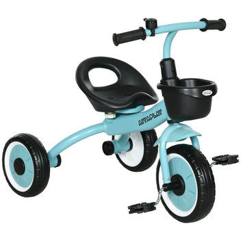 Lasten kolmipyörä säädettävällä istuimella, soittokello ja kori, 2–5 v, sininen