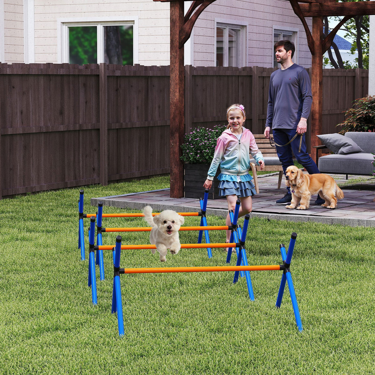 Koiran agility-esteet 4 kpl pienille koirille, 3 korkeutta 13–28 cm, kantolaukku, oranssi