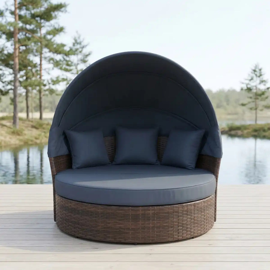 Polyrottinki aurinkovuode 165 cm – 10 cm pehmuste, teräsrunko, ruskea/harmaa