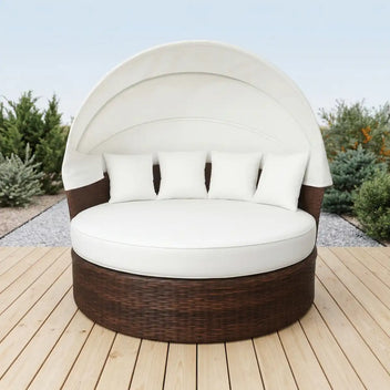 Polyrottinki aurinkovuode 165 cm – 10 cm pehmuste, teräsrunko, ruskea/beige