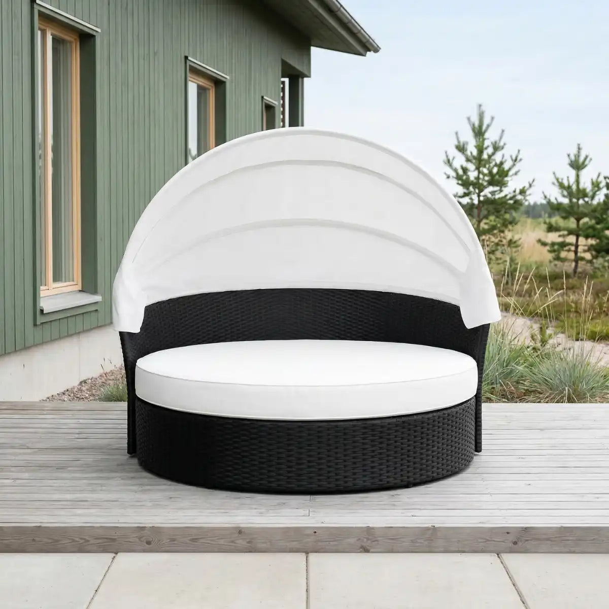 Polyrottinki aurinkovuode 165 cm – 10 cm pehmuste, teräsrunko, musta/beige