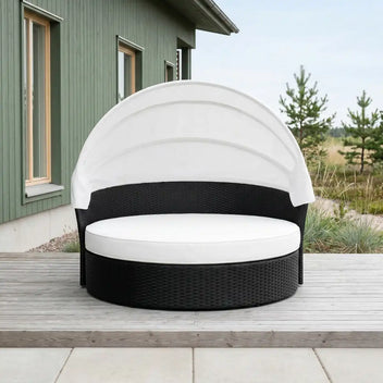 Polyrottinki aurinkovuode 165 cm – 10 cm pehmuste, teräsrunko, musta/beige