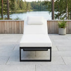 Aurinkotuoli 200 cm – säädettävä selkänoja, 10 cm pehmuste, teräsrunko, musta/beige