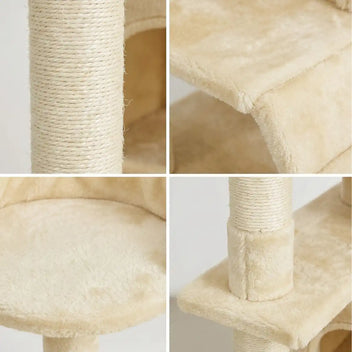 Kissan raapimispuu 139 cm – 2 mökkiä, sisalitolpat, beige