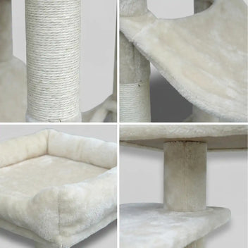 Kattklösbräda 143 cm – hus, övre bädd, sisalstolpar, beige