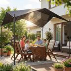 Pergola harjakatolla ja kolmiotuilla, 3 x 3 m, tummanharmaa