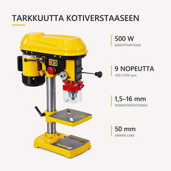 Bänkborrmaskin 500 W – 9 hastigheter, 1,5–16 mm hylsa, 420–2700 rpm