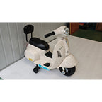 Lasten sähkömopo Mini Vespa GTS litiumakulla, selkänoja ja tukipyörät, 1,5–3 v, valkoinen