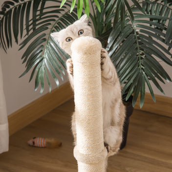 Kissan raapimispylväs sisalköydellä ja pallolla, 60 cm, beige/tammi