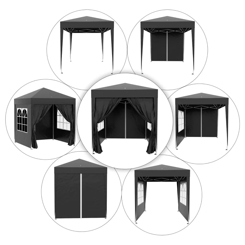 Pop up -paviljonki 2 x 2 m, 4 irrotettavaa sivuseinää ja kantolaukku, tumman harmaa