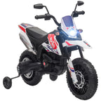 Lasten sähkömoottoripyörä Aprilia 12V, tukipyörät, iskunvaimentimet, USB, 3–8 v, valkoinen