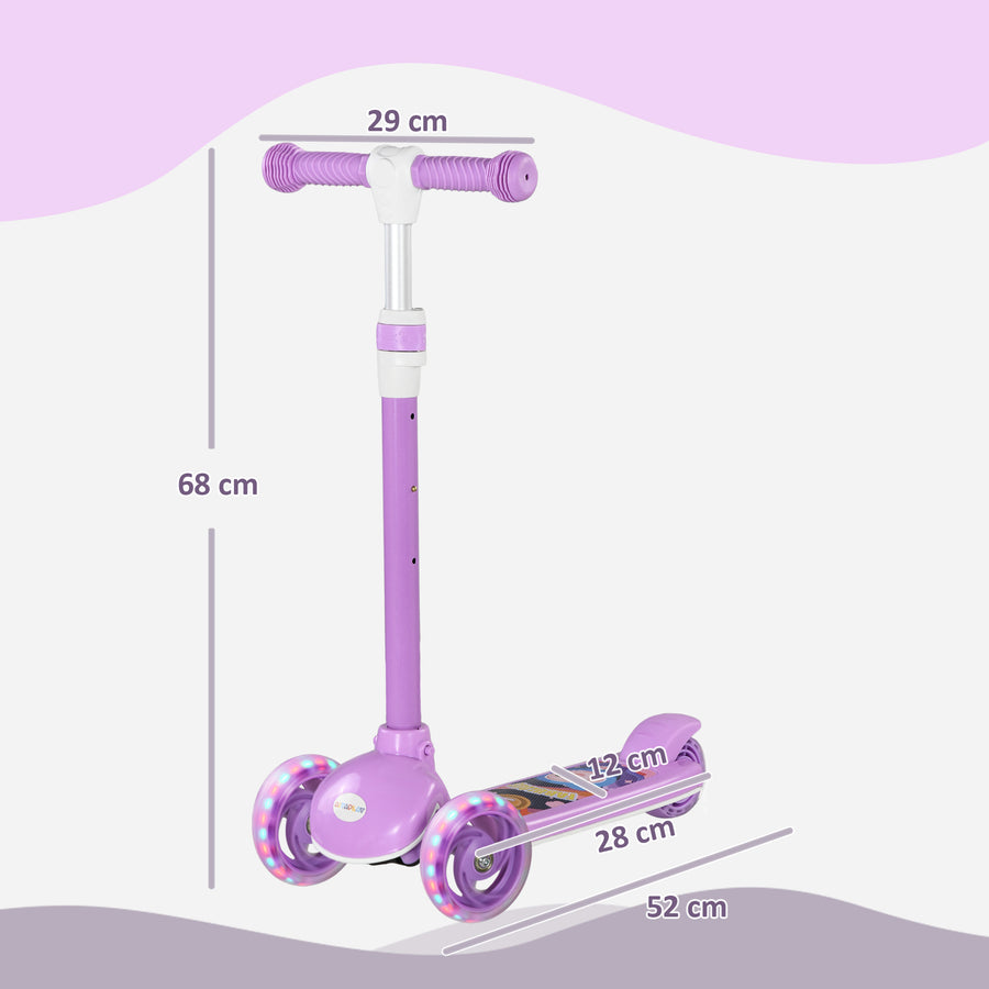 Lasten potkulauta LED-pyörillä, pikakiinnitys, säädettävä, 2–6 v, violetti