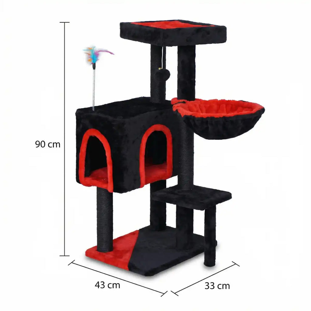 Pohjolan Lemmikkitarvike Kissan kiipeily-/raapimispuu 90 cm, Musta/Punainen