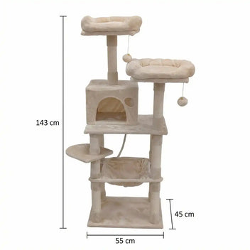 Kissan raapimispuu 143 cm – sisalpinnat, piiloluola, beige