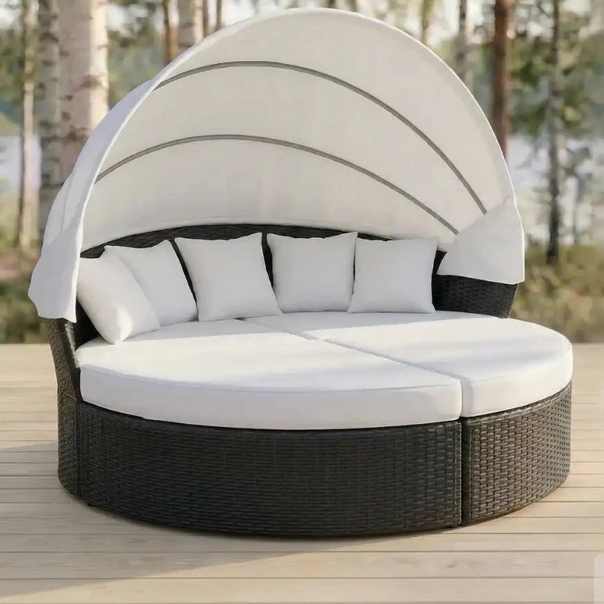 Polyrottinki aurinkovuode 165 cm – 10 cm pehmuste, teräsrunko, musta/beige