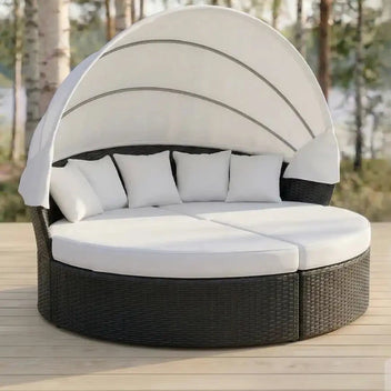 Polyrottinki aurinkovuode 165 cm – 10 cm pehmuste, teräsrunko, musta/beige
