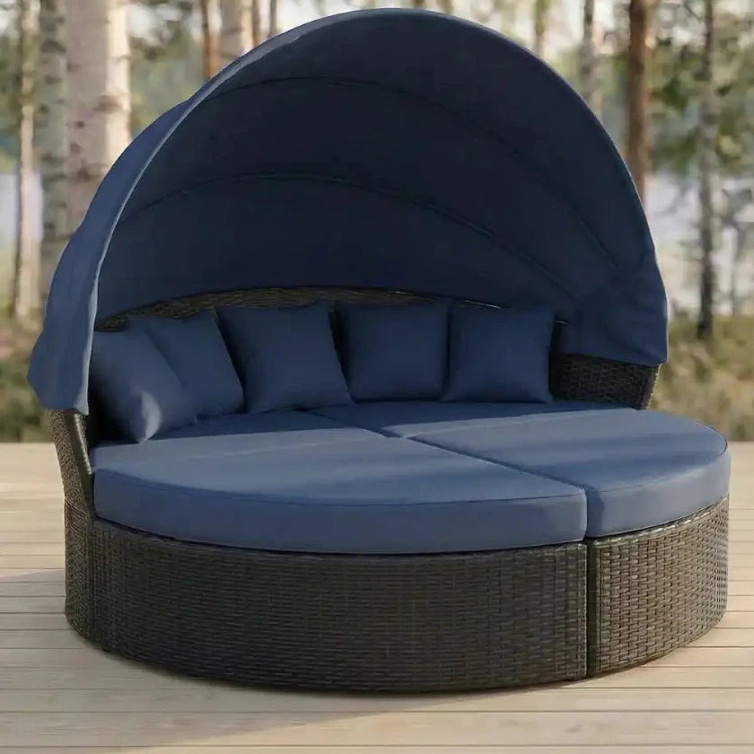 Polyrottinki solstol 165 cm – 10 cm stoppning, stålram, brun/grå