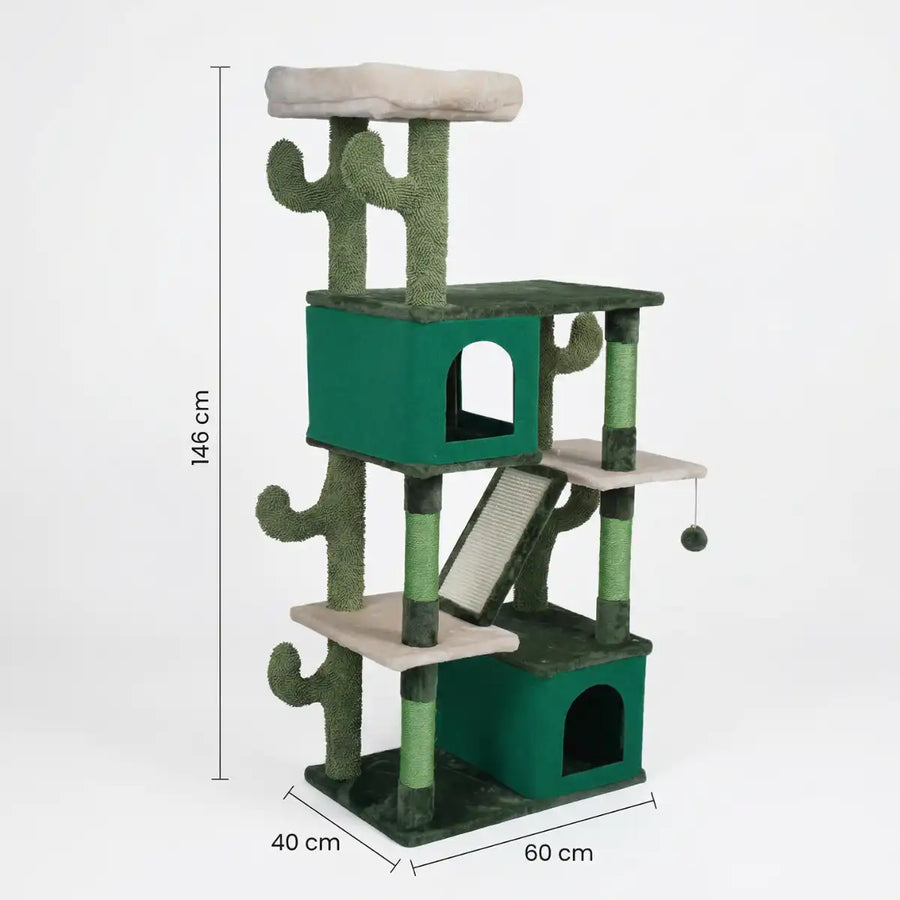 Kattklösbräda 146 cm – 2 grottor, sisalytor, grön