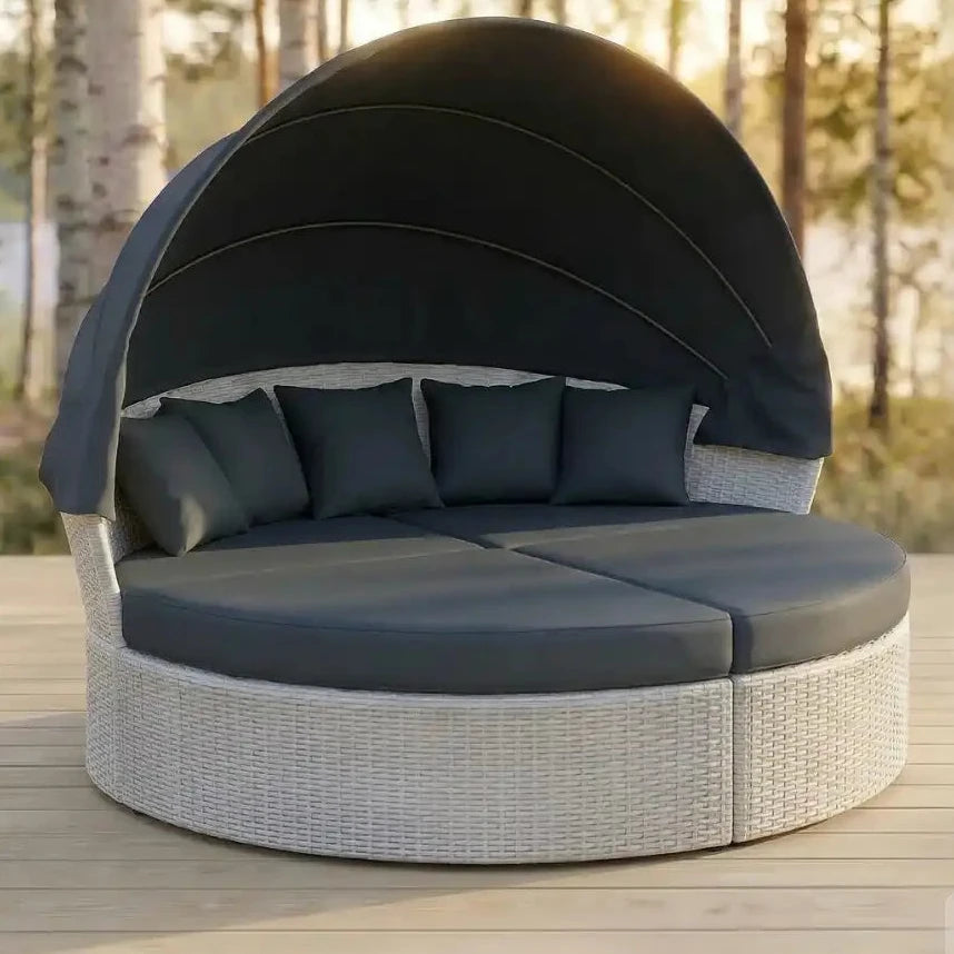 Lund & Leaf Polyrottinki Solstol / Solstol 200 cm, Vit / Grå