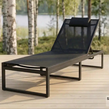 Solstol 195 x 65 x 35 cm – aluminiumram, textilene-tyg, nackkudde, svart