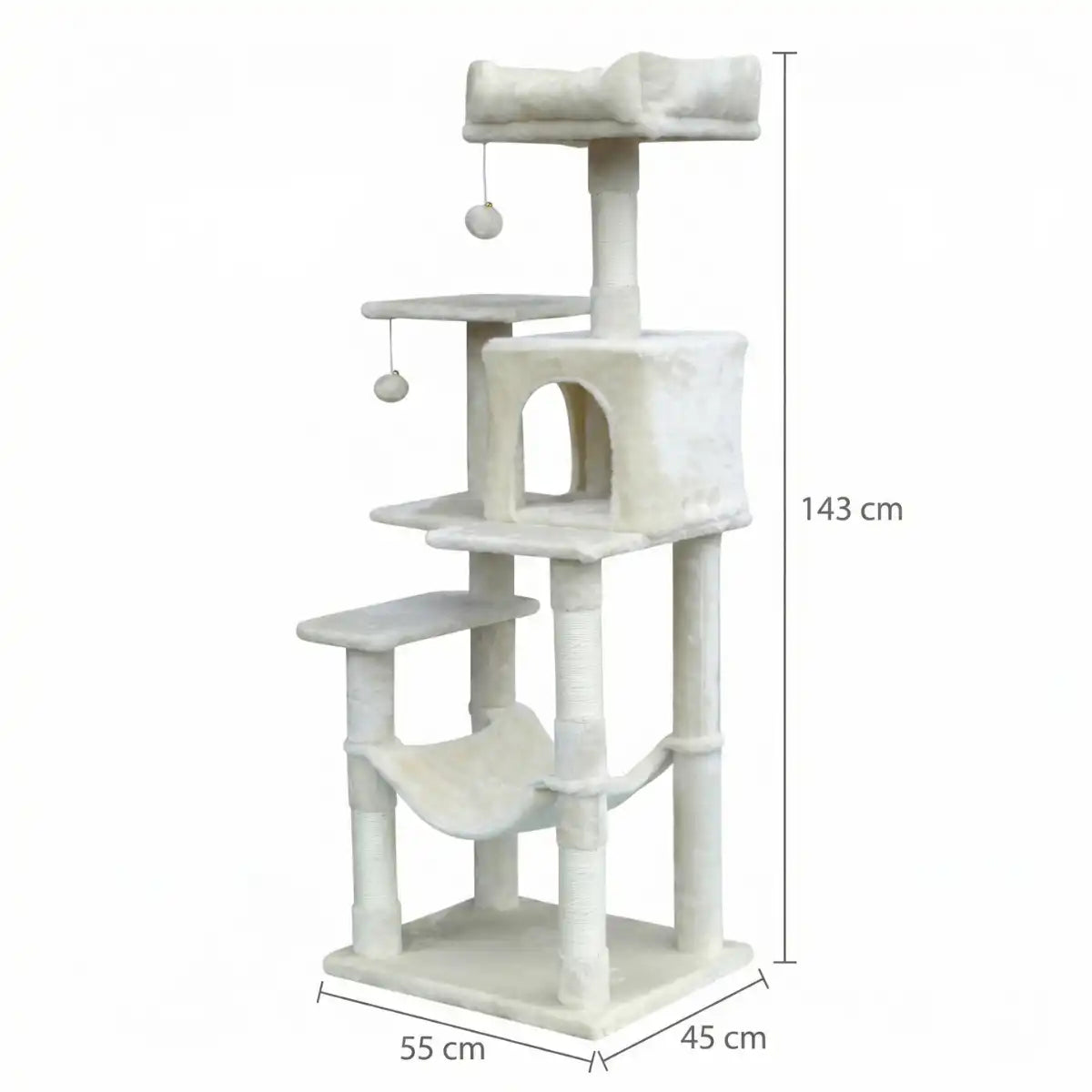 Kattklösbräda 143 cm – hus, övre bädd, sisalstolpar, beige
