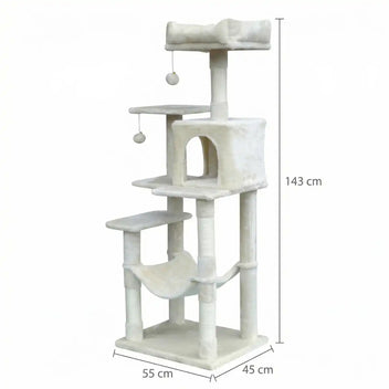 Kattklösbräda 143 cm – hus, övre bädd, sisalstolpar, beige