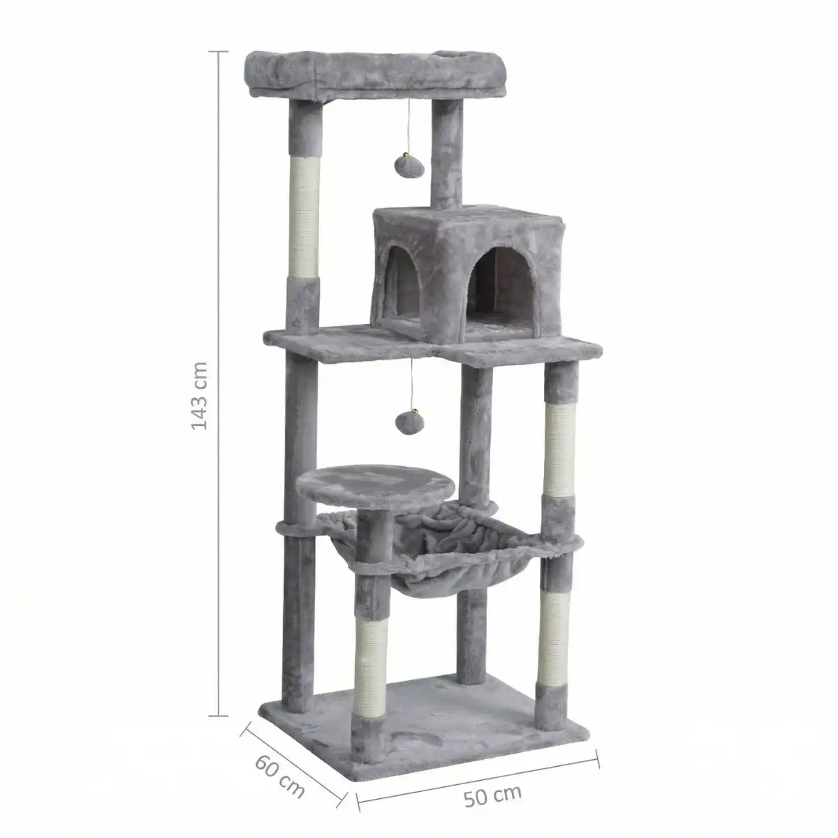 Pohjolan Lemmikkitarvike Kissan kiipeily-/raapimispuu 143 cm, Vaalea Harmaa