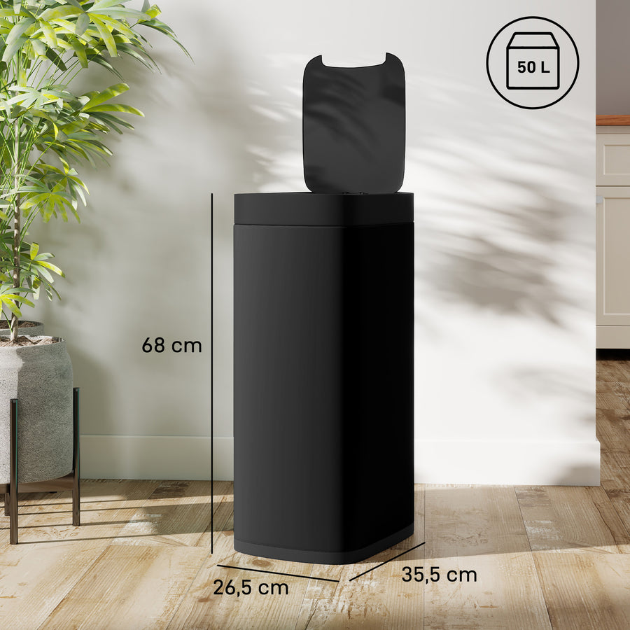 Sensoriroskakori 50 l, sormenjälkiä hylkivä metalli, ei sisäastiaa, musta
