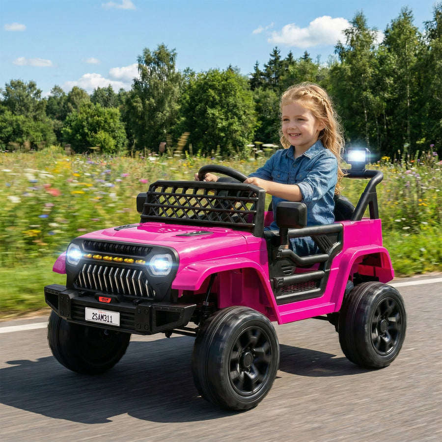 Lasten sähköauto 12V kahdella moottorilla, 2,4 GHz kaukosäädin, LED ja musiikki, 3–8 v, pinkki