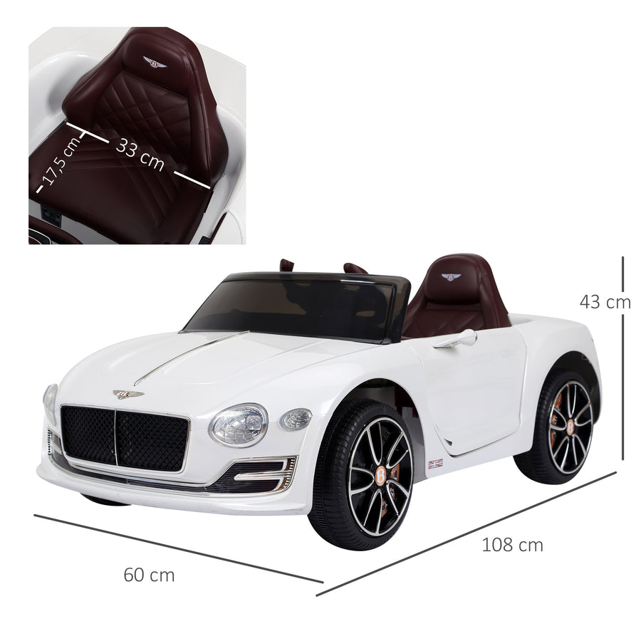 Lasten sähköauto Bentley GT, kaukosäädin, MP3 ja LED-valot, 3–5 v, valkoinen