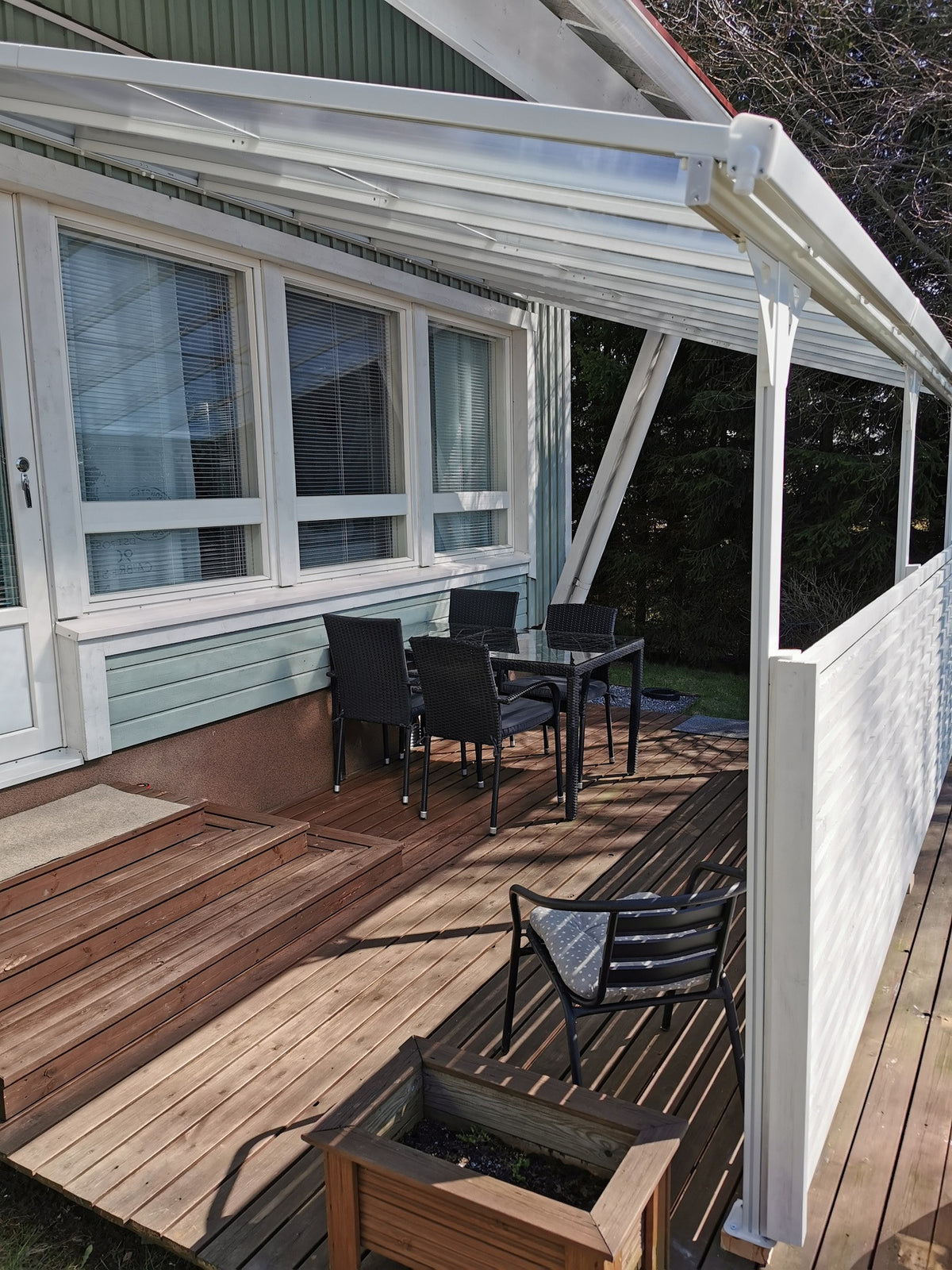 Terassikatos 495 x 300 cm – 6 mm polykarbonaatti, alumiinirunko, vesirännit
