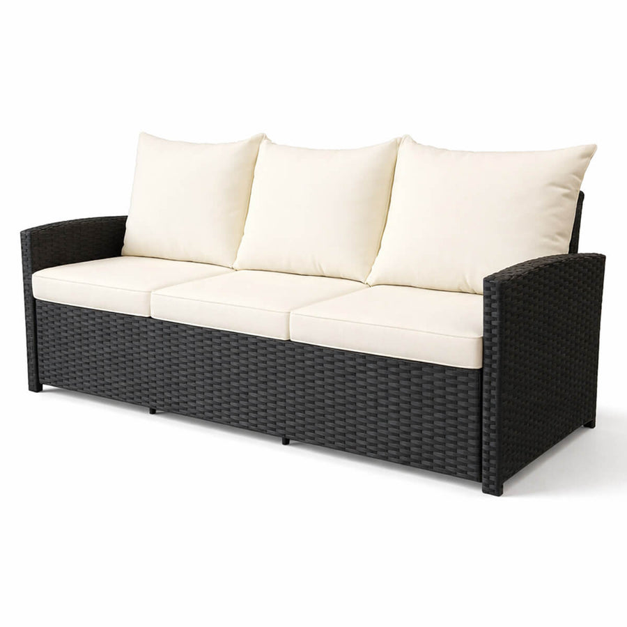 3-sitsig utomhussoffa 175 x 60 x 74 cm EMMA – polyrotting, stålram, svart/beige