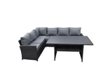 POHJOLA GARDEN XXXL Polyrottinki Kulmasohvaryhmä ja Puutarhapöytä, Musta, BRYNOLF