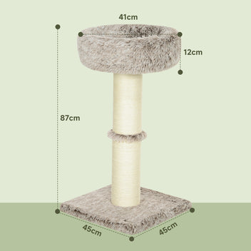 Kissan raapimispuu paksulla sisalpylväällä ja pedillä, 87 cm, ruskea
