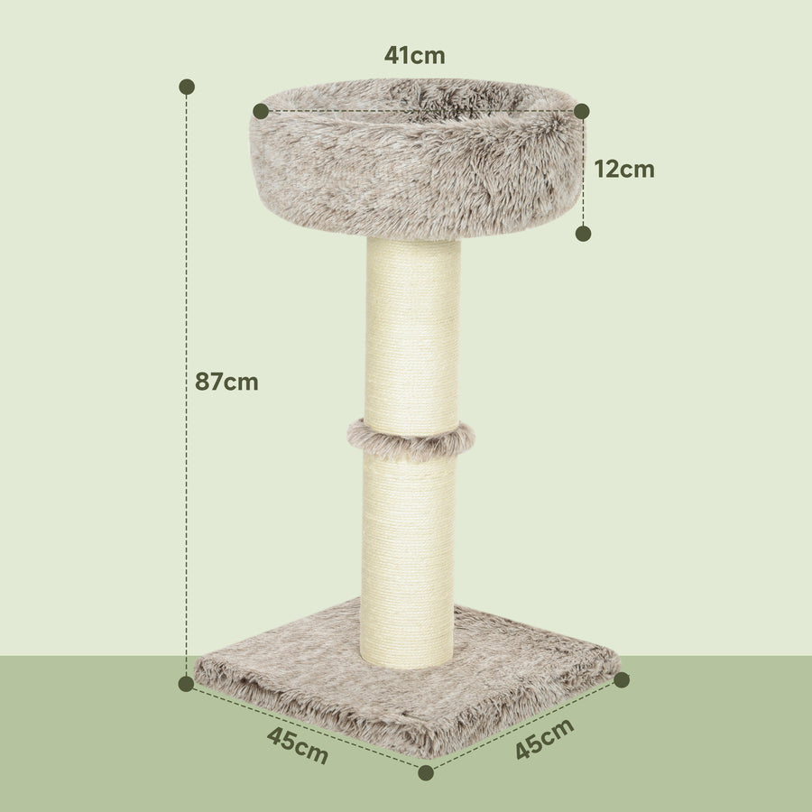 Kissan raapimispuu paksulla sisalpylväällä ja pedillä, 87 cm, ruskea