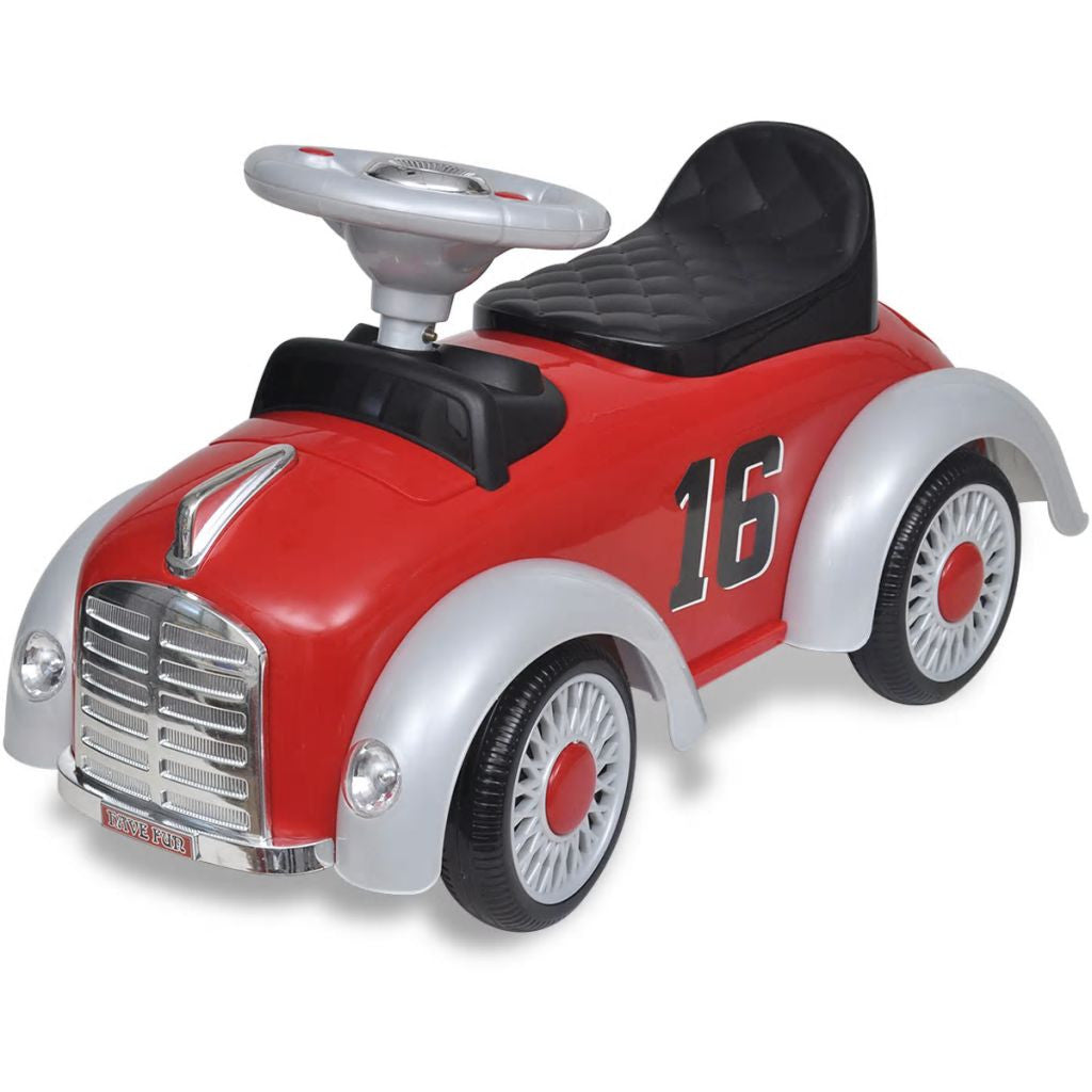 Lasten istuttava leluauto työntökahvalla Punainen Retro