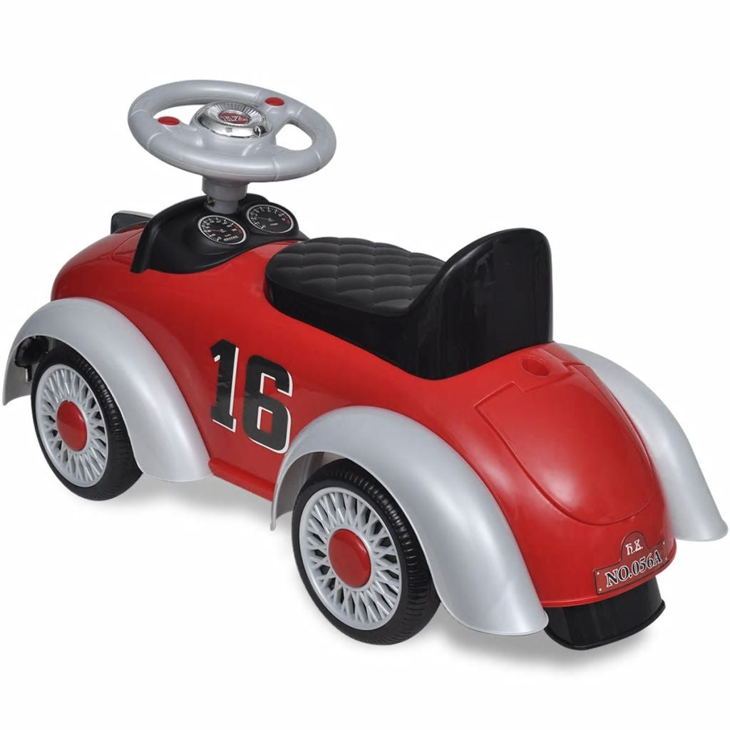 Lasten istuttava leluauto työntökahvalla Punainen Retro