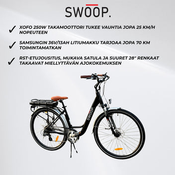 Swoop sähköpyörä City, naisten 28", musta