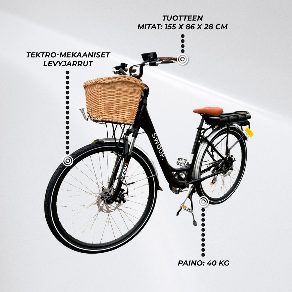 Swoop sähköpyörä City, naisten 28", musta