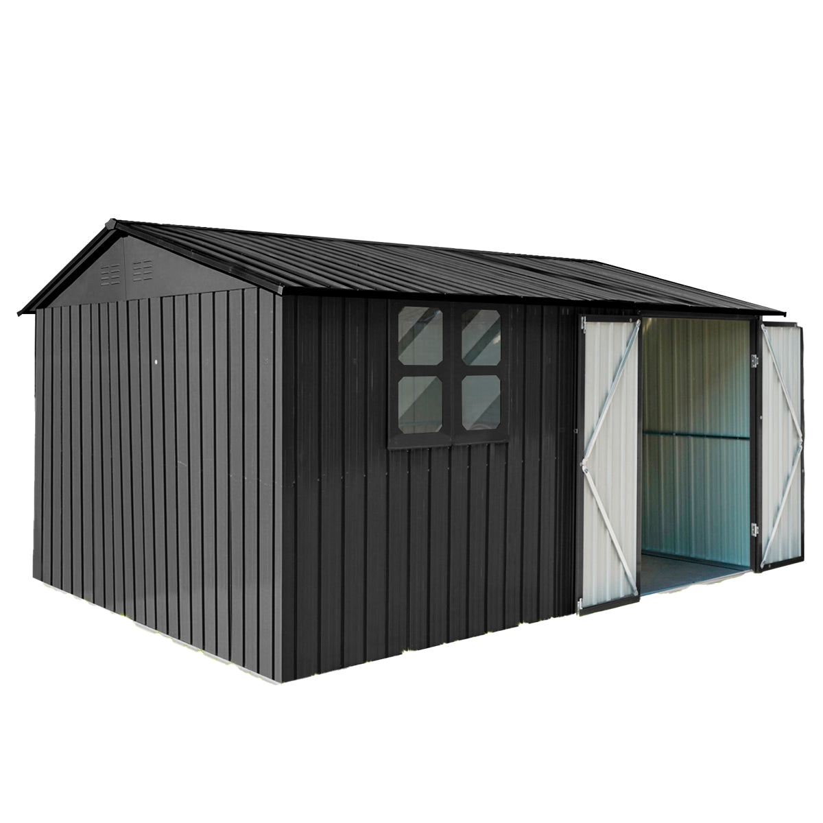 Fornorth Pihavarasto ikkunalla 375x286x162cm, musta