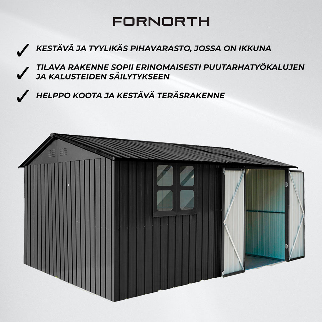 Fornorth Pihavarasto ikkunalla 375x286x162cm, musta