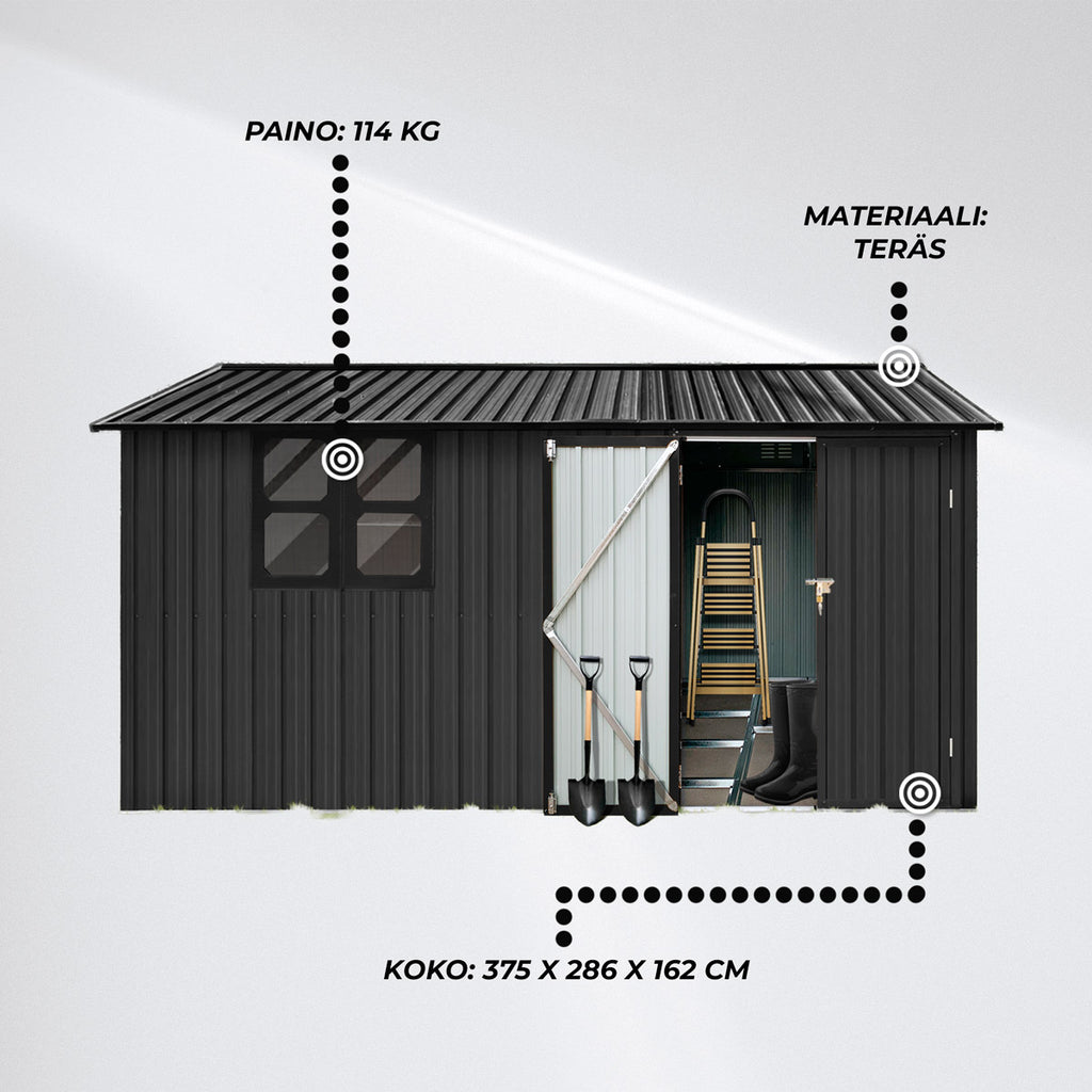 Fornorth Pihavarasto ikkunalla 375x286x162cm, musta