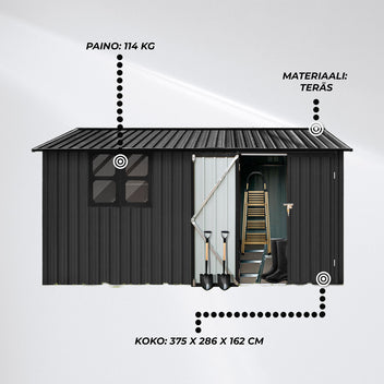 Fornorth Pihavarasto ikkunalla 375x286x162cm, musta